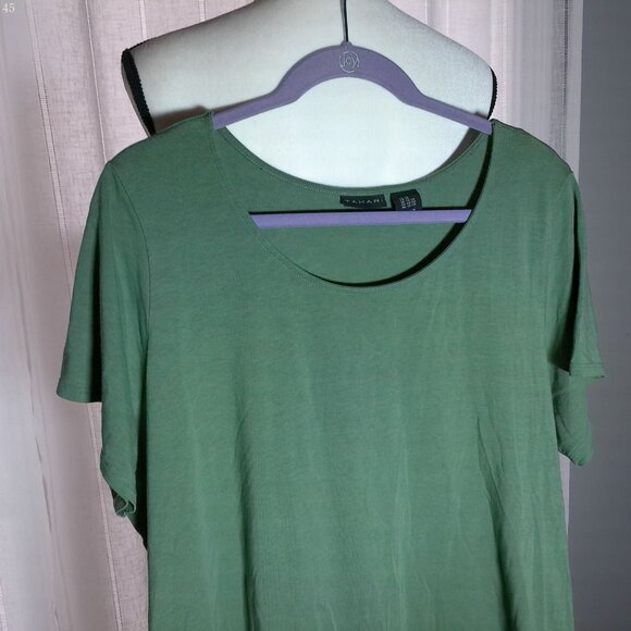 TAHARI Short Sleeve Scoop Neck Green Pima Cotton Tee Shirt 2XL - Picture 2 of 9